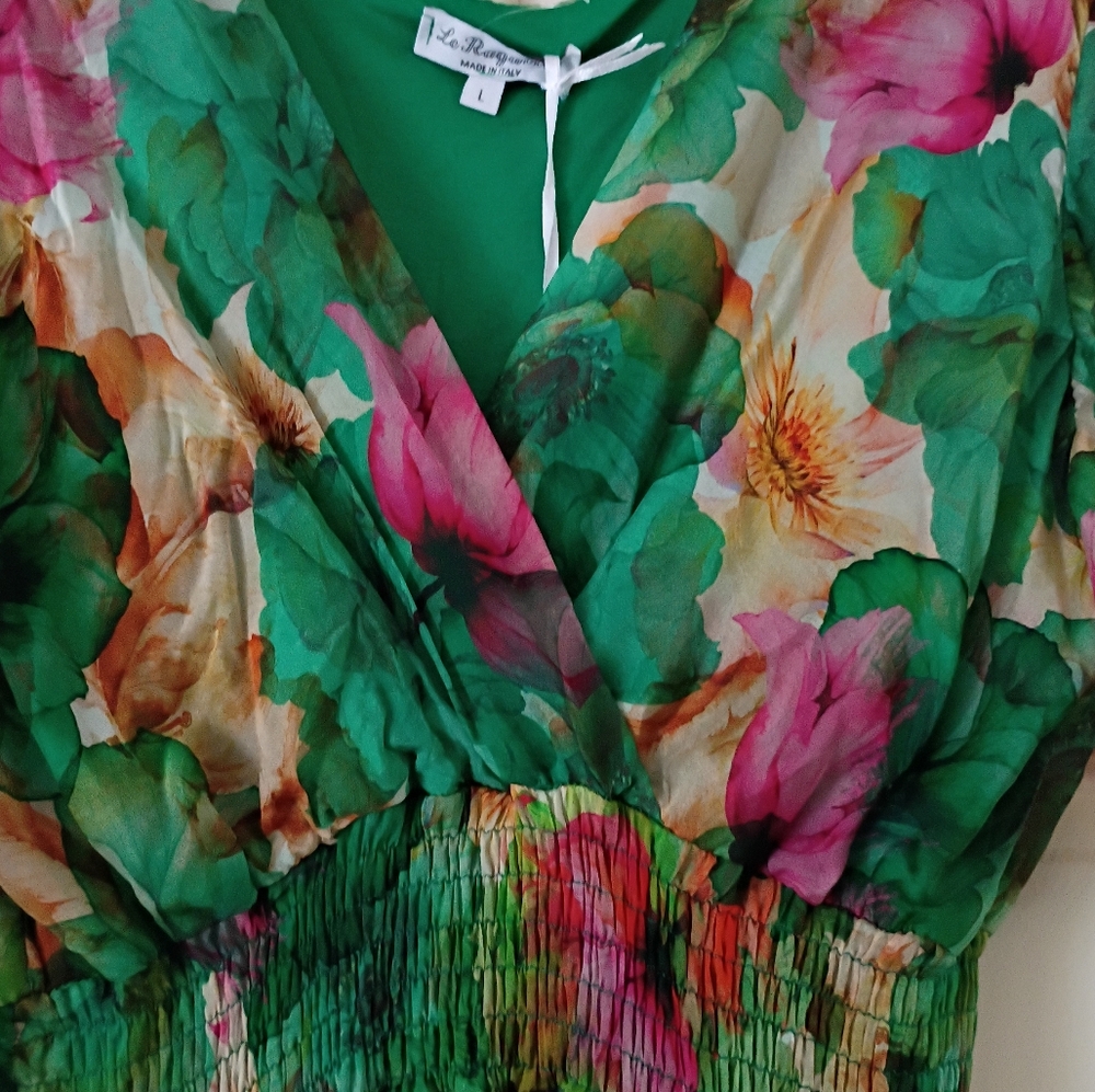 NWT.Le Ragazze Multi Color Silk Mide Dress.Pit To Pit 21" - Picture 4 of 9